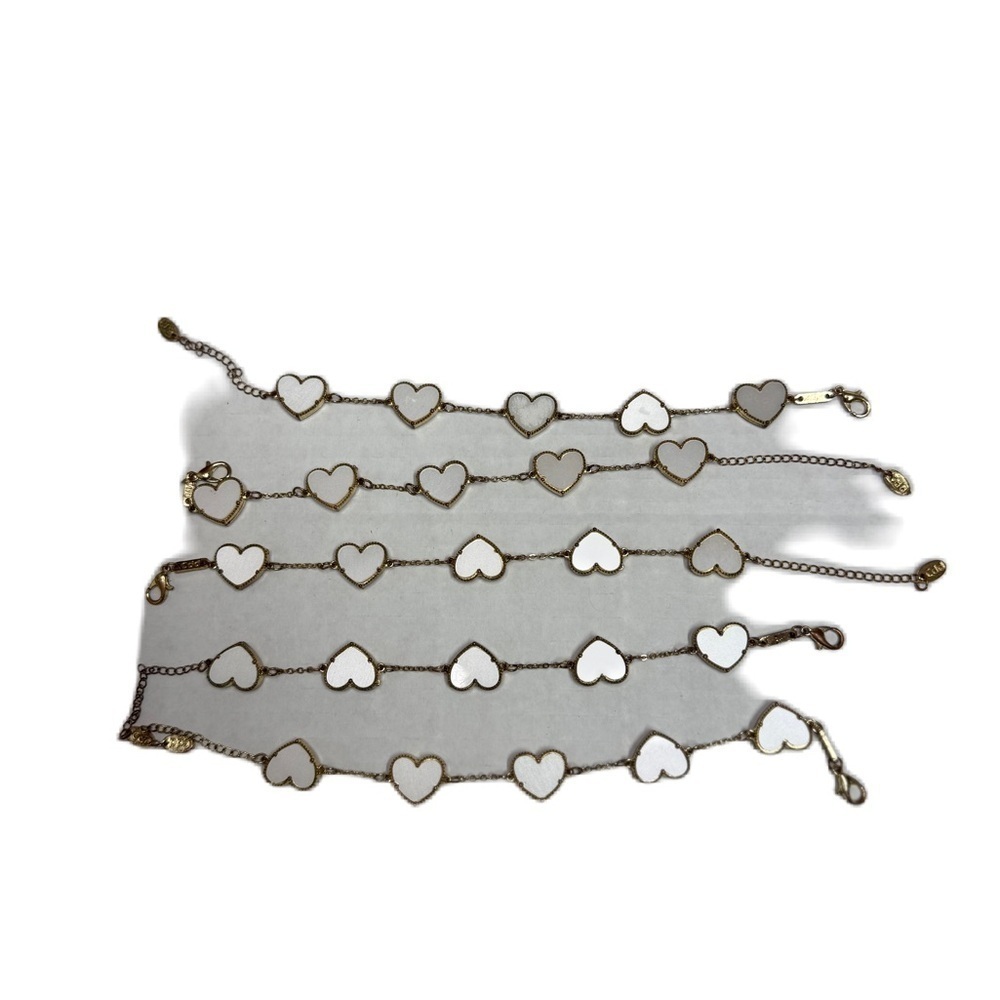 Gold and White Delicate Heart Chain Bracelets set of 5